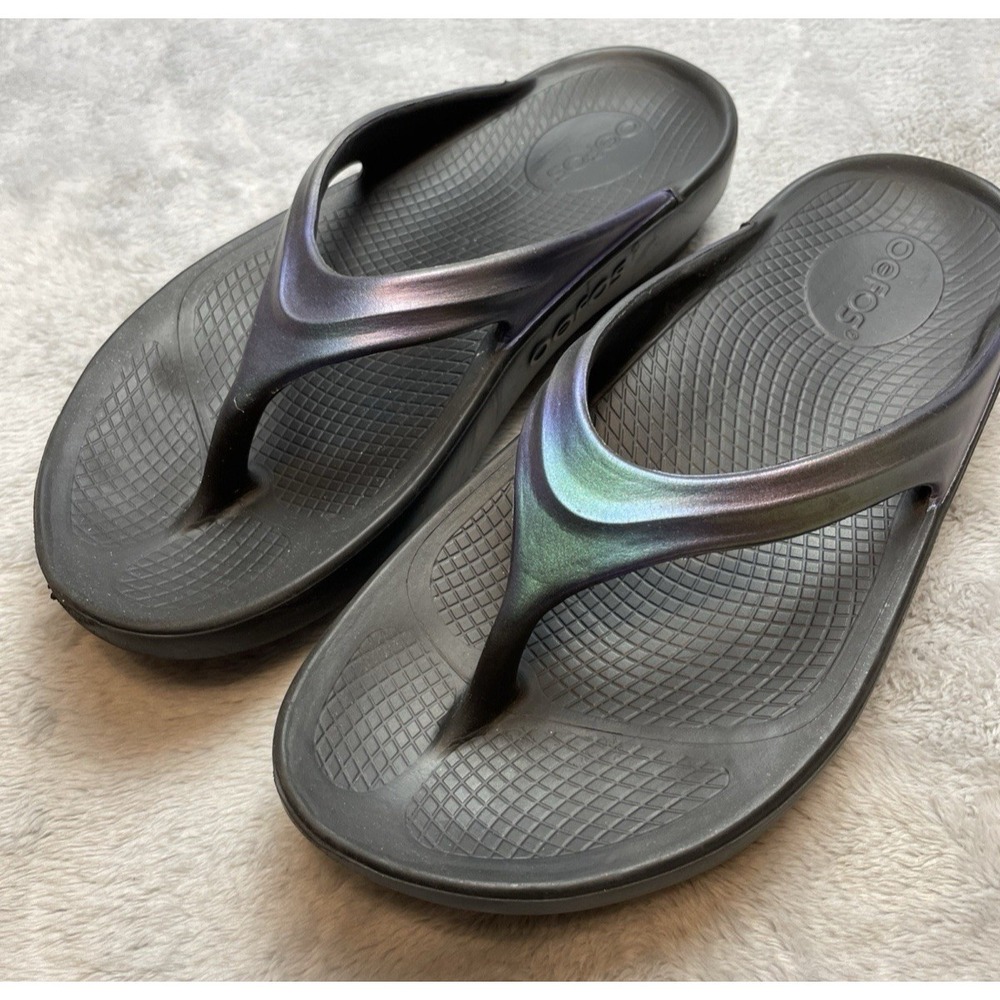 Oofos Womens OOlala Luxe Recovery Flip‎ Flop Sandals Size 6 Midnight Spectre